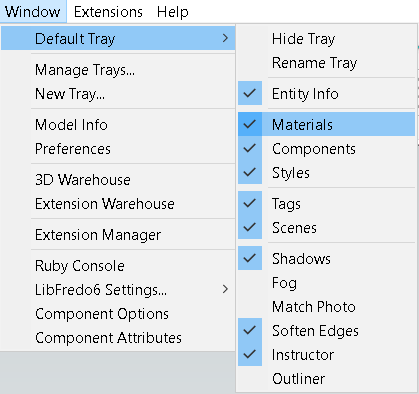 Materials Tab | Default Tray | Sketchup